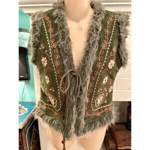 VINTAGE Y2K NWT DEADSTOCK EMBELLISHED FAUX FUR LINED FAUX SUEDE PENNY LANE VEST